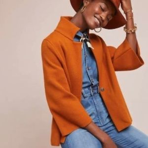 Moth by Anthropologie burnt orange open front boxy sweater blazer cardigan